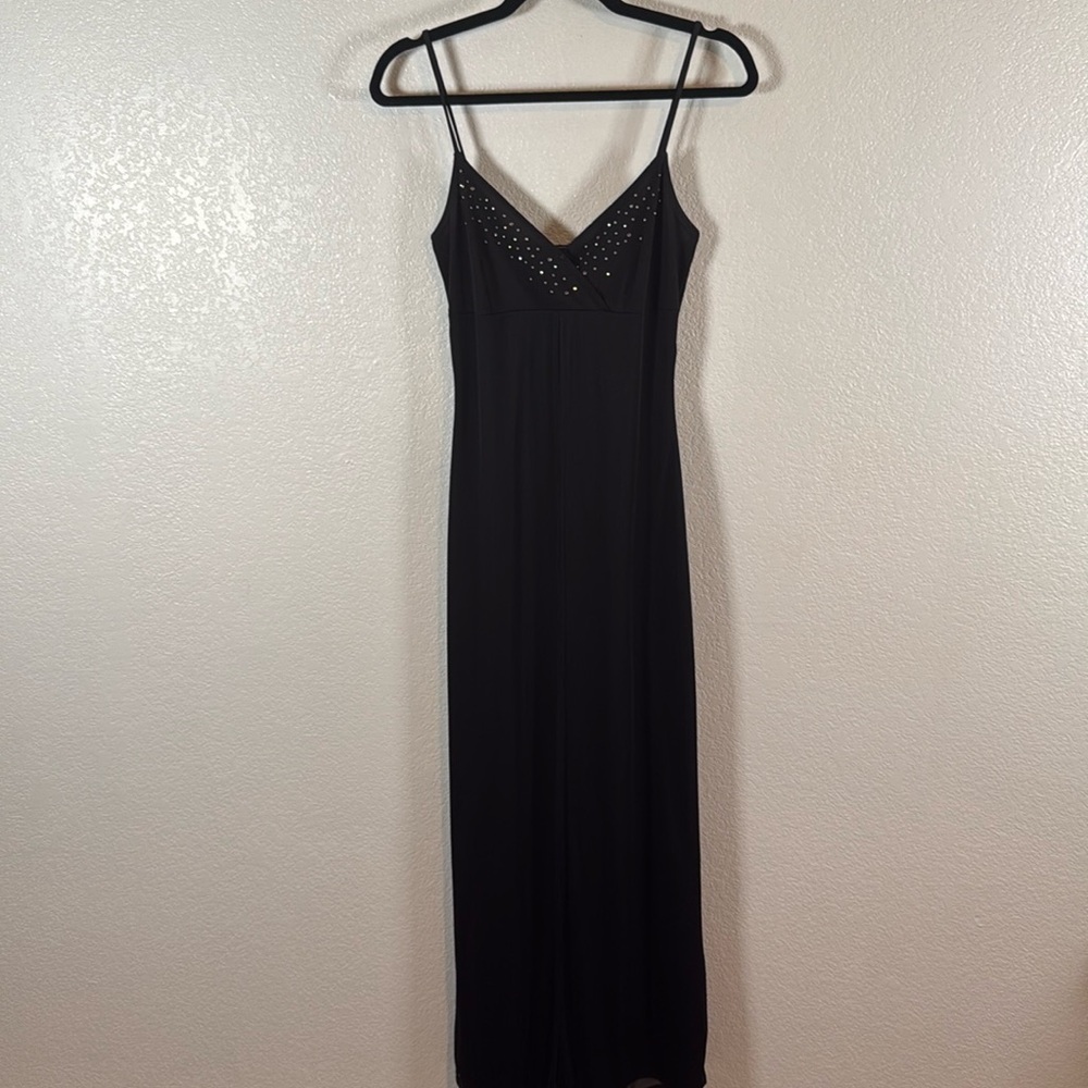 Taboo Vintage Y2K Black Empire Waist Rhinestones Sheer Layer Maxi Dress Size M